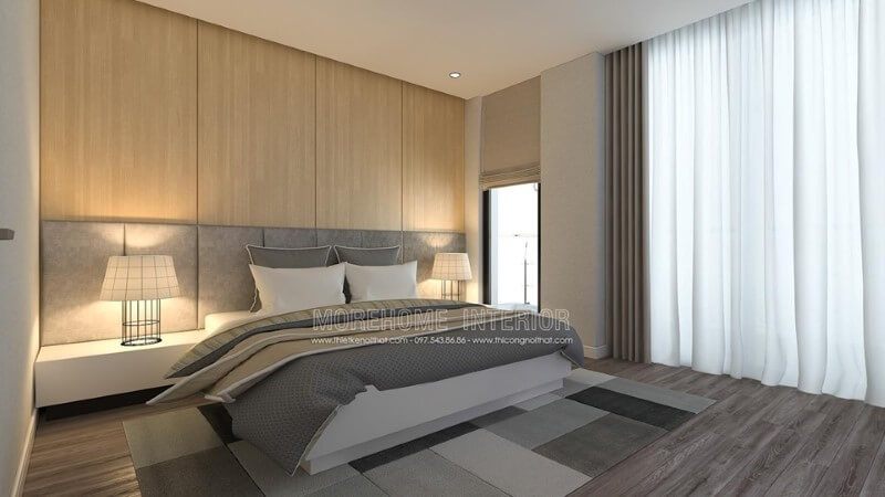 Sàn gỗ và gỗ ốp tường là sự lựa chọn hầu hết của mọi không gian phòng ngủ, vừa tạo nên nét ấn tượng vừa giúp không gian phòng thoáng rộng hơn